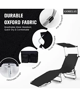 Sugift Black 5-Position Adjustable Outdoor Recliner Chair with Canopy Shade