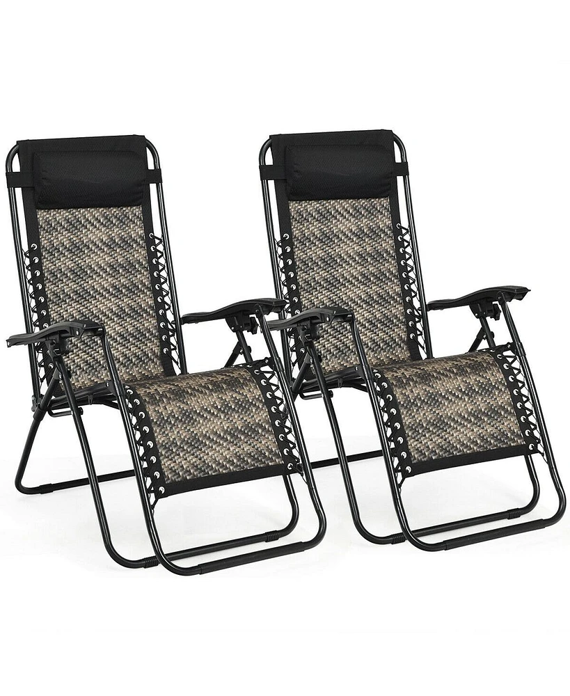 Inolait Sugift 2 Pieces Folding Patio Rattan Zero Gravity Lounge Chair