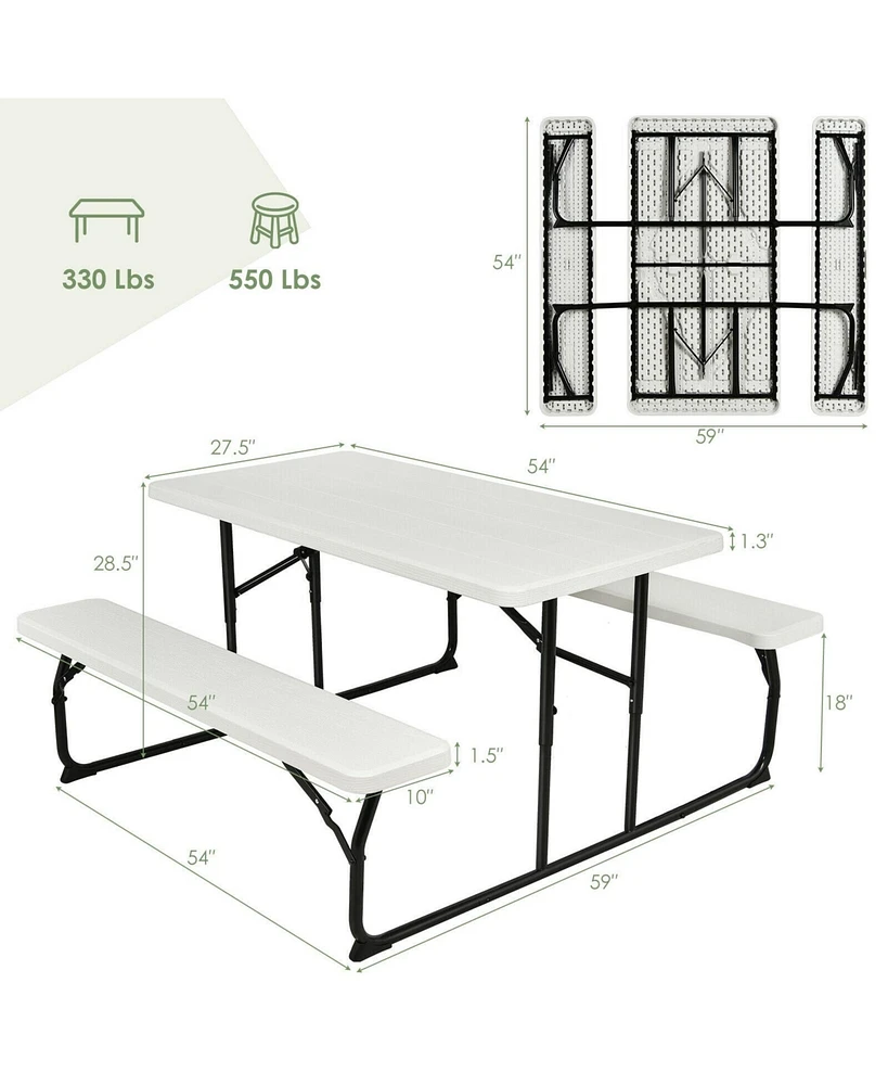 Sugift Indoor and Outdoor Folding Picnic Table Bench Set with Wood-like Texture
