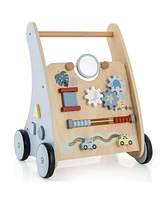 Costway Wooden Baby Walker Push & Pull Walker with Multi-Activity Center