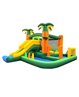 Gouun 8-in-1 Tropical Inflatable Bounce Castle with 2 Ball Pits Slide and Tunnel Without Blower