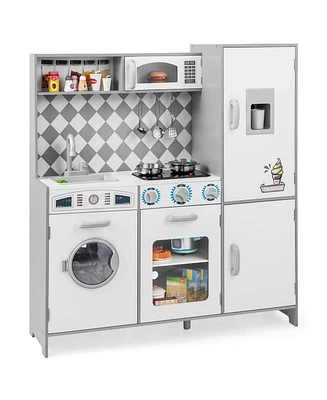Kids Kitchen Playset with Realistic Lights & Sounds Ice Maker Stoves Sink Oven