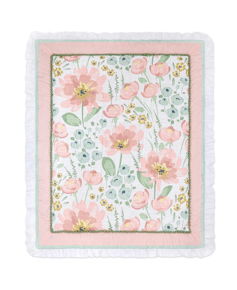 The Peanutshell Wildflower Cotton Crib Bedding Set for Baby Girls, 4 Pieces