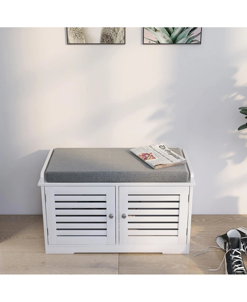 Modern Shoe Organizer Bench with Two-Compartment Storage