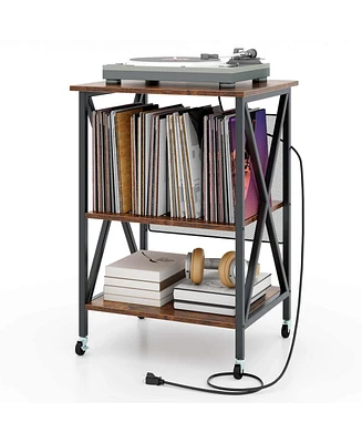 Record Player Stand Vinyl Storage Table Holds Up to 121 Records