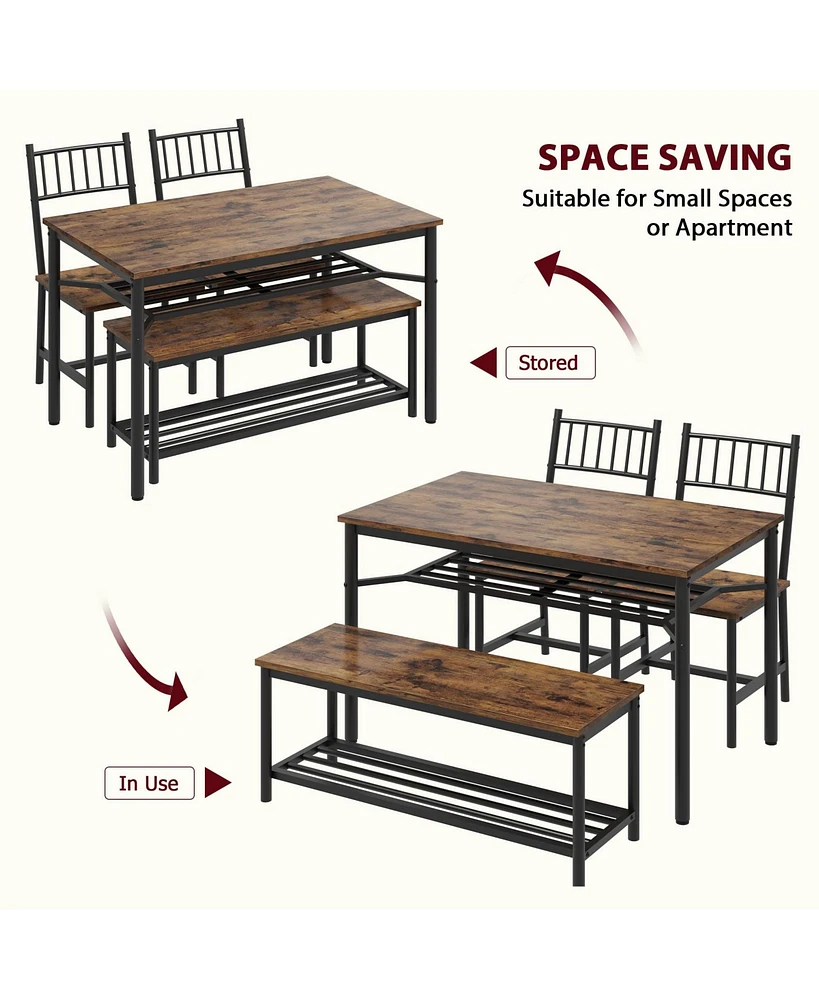 gaomon Dining Table Set for 4, Kitchen Table and 2 Chairs , 47.2" Rectangular Kitchen Table Set, Dining Room Table Set Brown