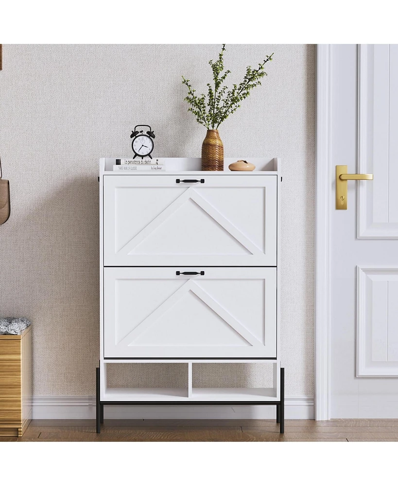 gaomon Shoe Cabinet with 2 Flip-Up Drawers, Hidden Shoe Storage Cabinet with Open Storage for Entryway, Hallway, Bedroom, Shoe Organizer Cabinet with