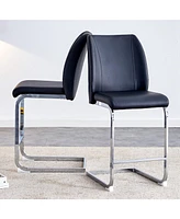 A set of two black chairs, including Pu pads + silver metal legs. Small size, suitable for some people, suitable for dining room, kitchen, terrace and