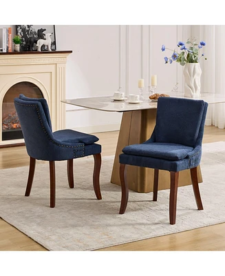 Modern Dining Chairs Set of 2,Double-layer Cushioned Chenille fabric Upholstered Accent Side Leisure Chairs with Mid Back and Curved Solid Wood Legs f
