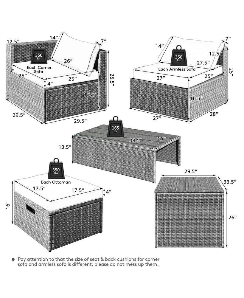 Sugift 8 Pieces Patio Rattan Furniture Set with Storage Waterproof Cover and Cushion-Turquoise