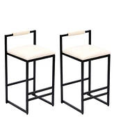 Streamdale Furniture Set of 2 Barstools Faux Leather Upholstered Bar Stools Modern Metal Frame Dining Chairs for Counter, Kitchen Island (Beige