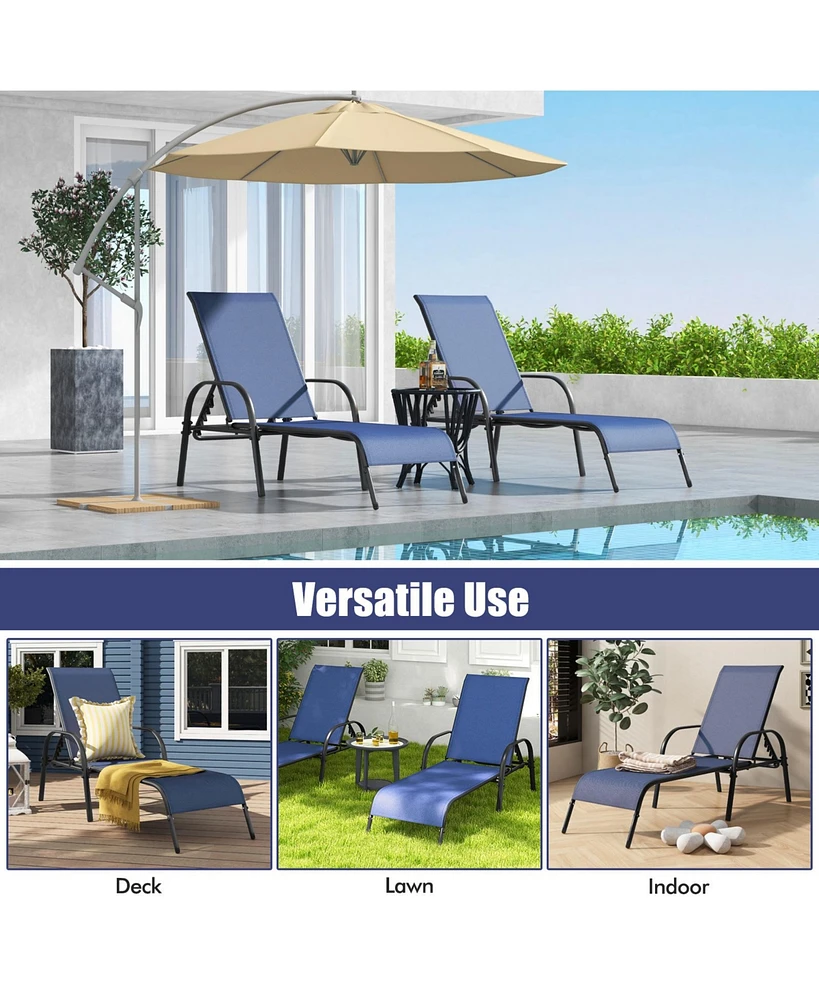 Sugift Adjustable Patio Chaise Folding Lounge Chair with Backrest-Navy