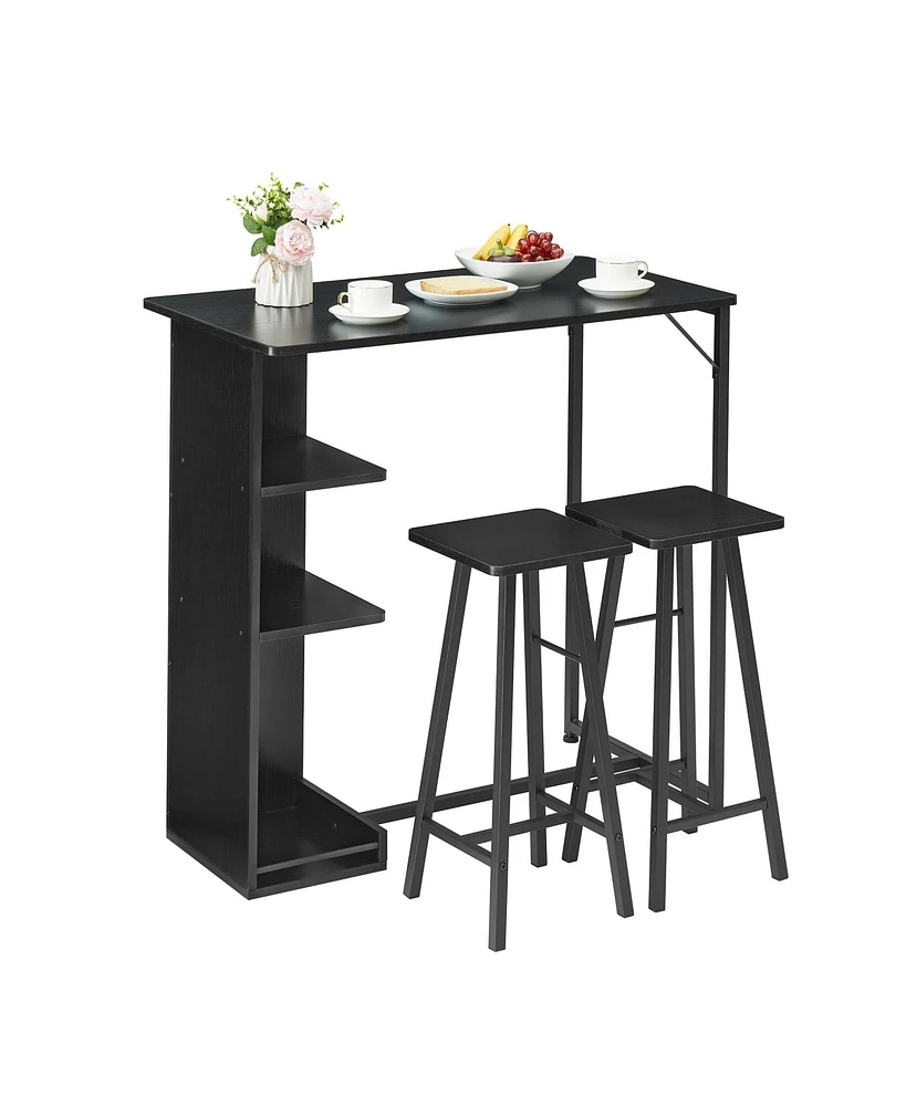 gaomon Small Bar Table and Chairs Set for 2, 3-Piece Bar Table Set with 3 Tier Storage Shelves, Space Saving Table