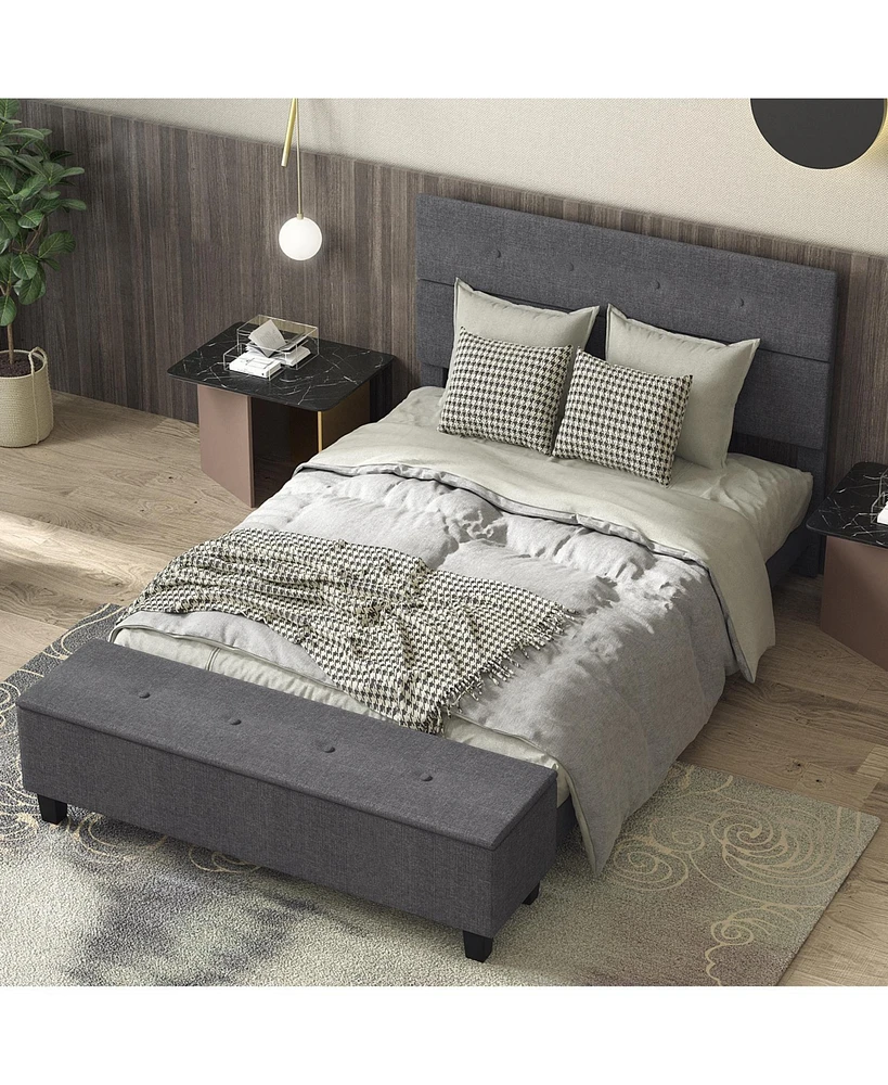 Sugift Full Upholstered Bed Frame with Ottoman Storage-Full Size