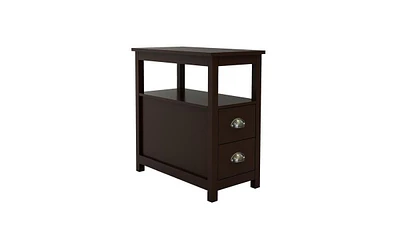 Compact End Table Nightstand – Narrow Bedside Table with Drawers & Shelf for Bedroom or Sofa Side