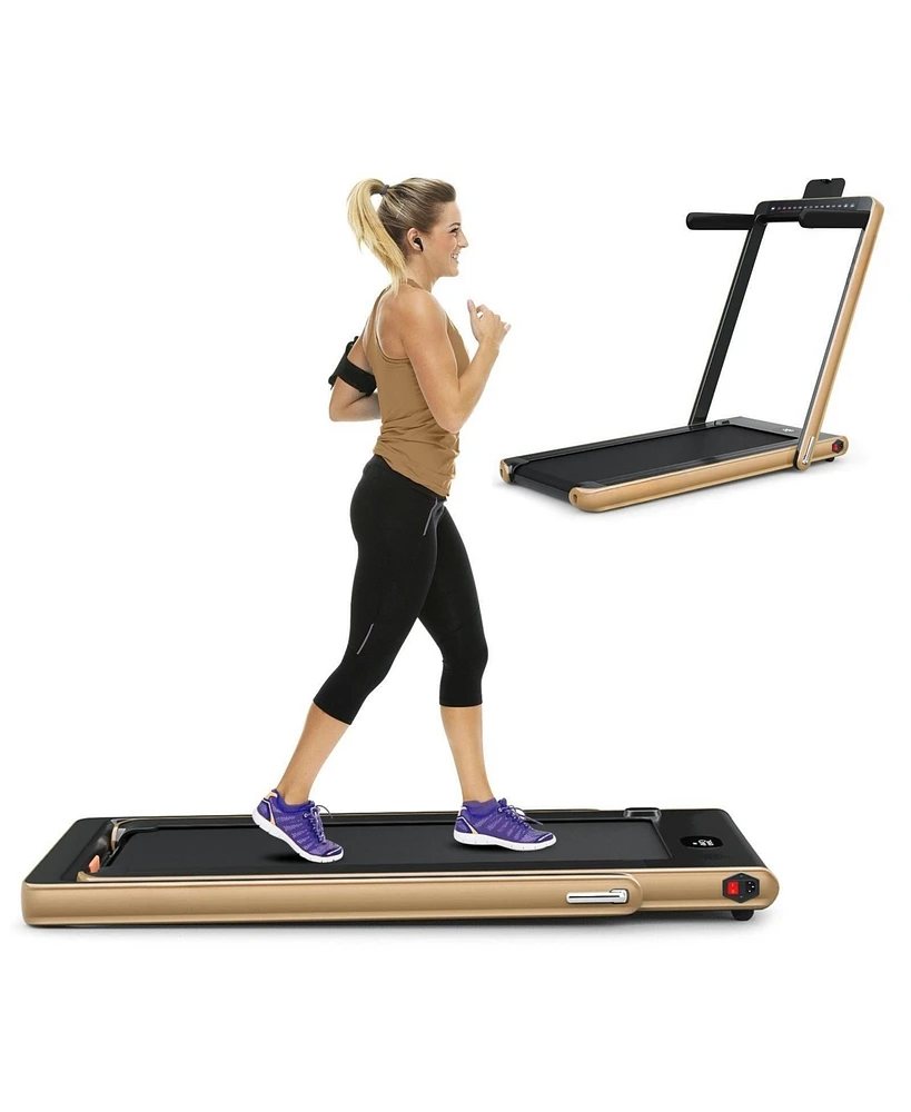 Hongge 2-in-1 Electric Motorized Health and Fitness Folding Treadmill with Dual Display and Speaker-Yellow