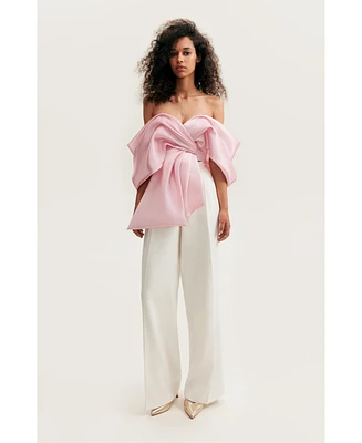 Milla Women's Pink Organza Off-Shoulder Blouse With Mergue Flounces