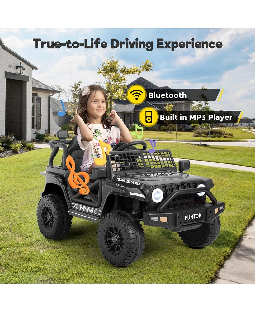 Funtok 12V 7AH Kids Ride on Truck, Electric Ride on Car Toy Battery Powered Truck Vehicle w/ Remote Control, bluetooth, Spring Suspension, MP3 Player