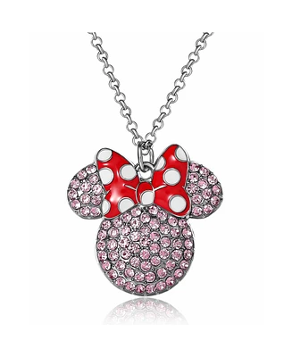 Disney Minnie Mouse Fashion Red Polka Dot Bow Crystals Pave Necklace