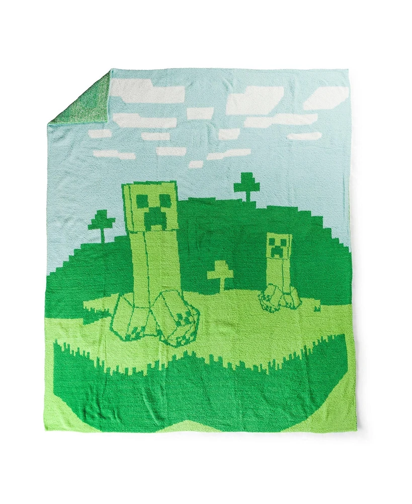 Level Up Minecraft Creepers and Trees 50x60 Feather Knit Throw Blanket