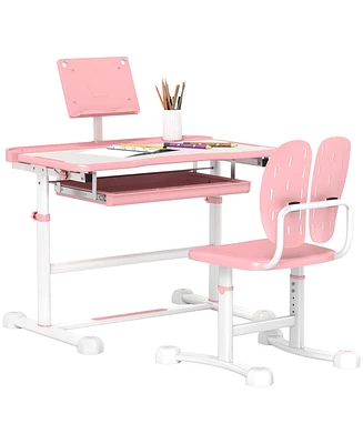 Qaba Adjustable Kids Desk and Chair Set with Tilt Desktop, Storage,