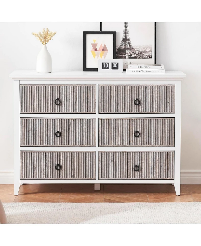 gaomon 6 Drawer Dresser for Bedroom,Waveform Fluted Dresser Chest with Large Drawer