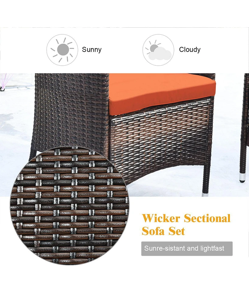 Sugift 4 Pieces Comfortable Outdoor Rattan Sofa Set with Glass Coffee Table