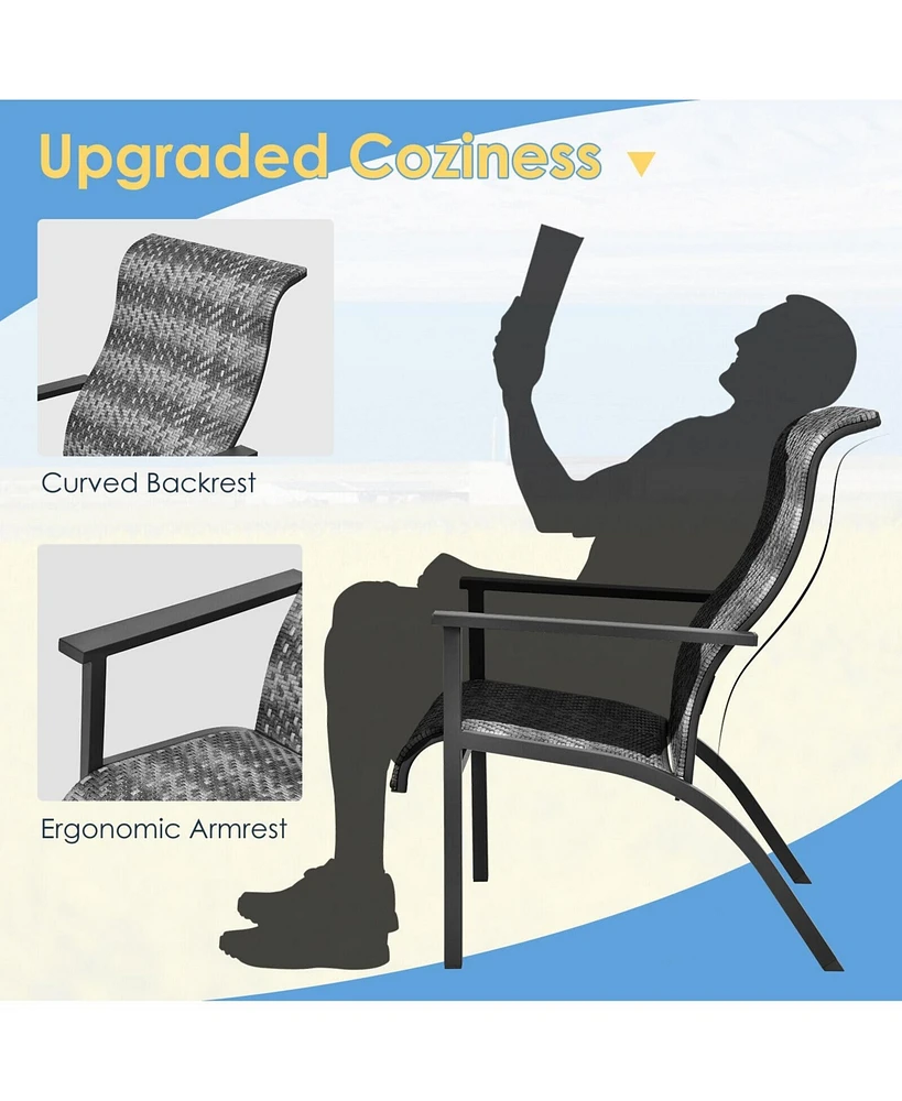 Sugift 3 Pieces Patio Rattan Bistro Set with High Backrest and Armrest