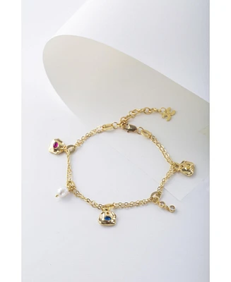 Iris Colored Cubic Zirconia and Freshwater Pearl Charms Anklet