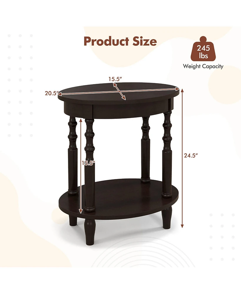 Gymax 2 Pcs 2-Tier End Table Oval Compact Sofa Side Nightstand w/ Storage Shelf