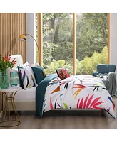 Bebejan Tropical Fusion Bedding 220 Thread Count 100% Cotton Sateen 5 Piece Queen Size Reversible Comforter Set