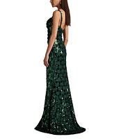 Tadashi Shoji Women's Tinker Sequin Eyelash Fringe Gown