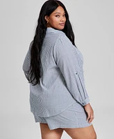 And Now This Trendy Plus Size Striped Roll-Tab Shirt, Exclusively at Macy's