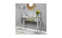Slickblue Silver Mdf Mirror Surface Computer Desk with Broken Glass Stylish Three-Pump Design