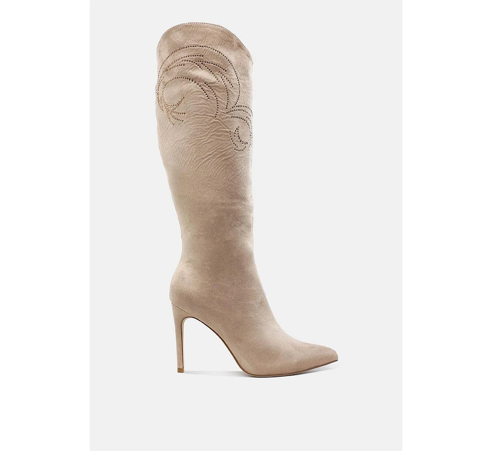 Becks Rhinestone Patterned Calf Boots