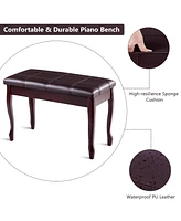 Sugift Solid Wood Pu Leather Piano Bench with Storage