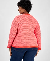 On 34th Trendy Plus Size Cotton Jacquard Cardigan, Exclusively at Macy's