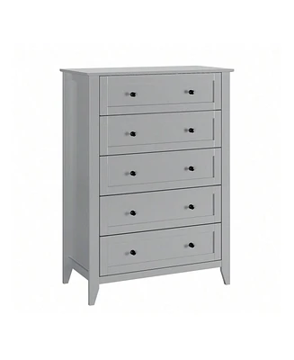 Modern 5 Chest Of Drawer Dresser, Modern Tall Nightstand With Deep Drawers And Nickel Round Handle, Wood Organizer Storage Cabinet For Bedroom, Living