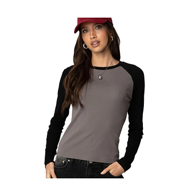 Edikted Womens Tommi Raglan Long Sleeve T Shirt