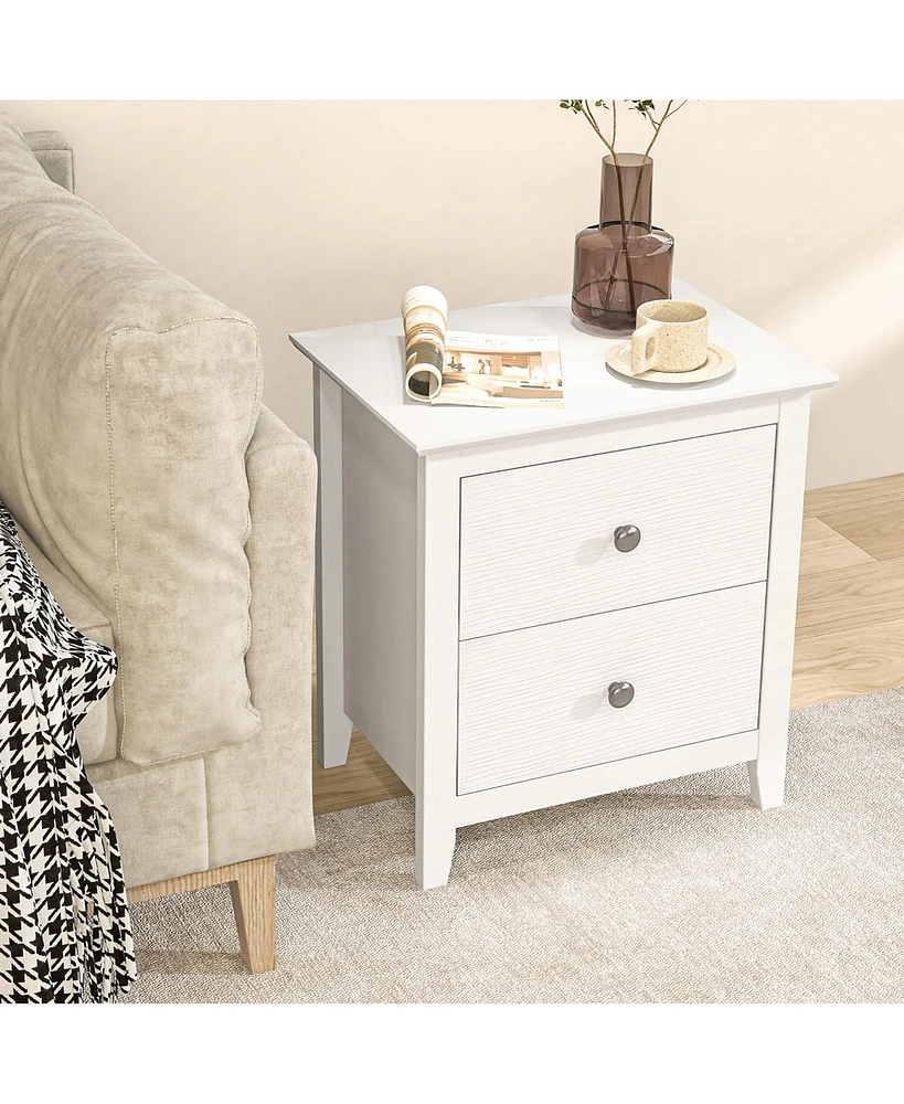 Gymax 2PCS Modern Nightstand w/ Storage 2 Drawers and Support Legs for Bedroom White