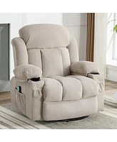 Swinging Recliner Massage Heated Sofa with Usb and 2 Cup Holders