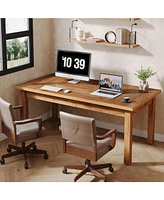 Tribesigns 70 Inch Large Computer Desk, Farmhouse Office Desk Writing Study Desk with Solid Wood Leg's, Executive Desk with Thickened Frame and Board