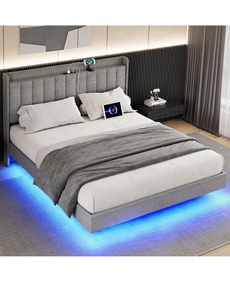 gaomon King Size Floating Bed Frame with Led Lights