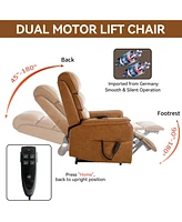 Brown Leatheraire Dual Motor Infinite Position Up to 350 Lbs Power Lift Recliner Chair with Power-Remote, Heat Massage and Heavy Duty Motion Mechanism