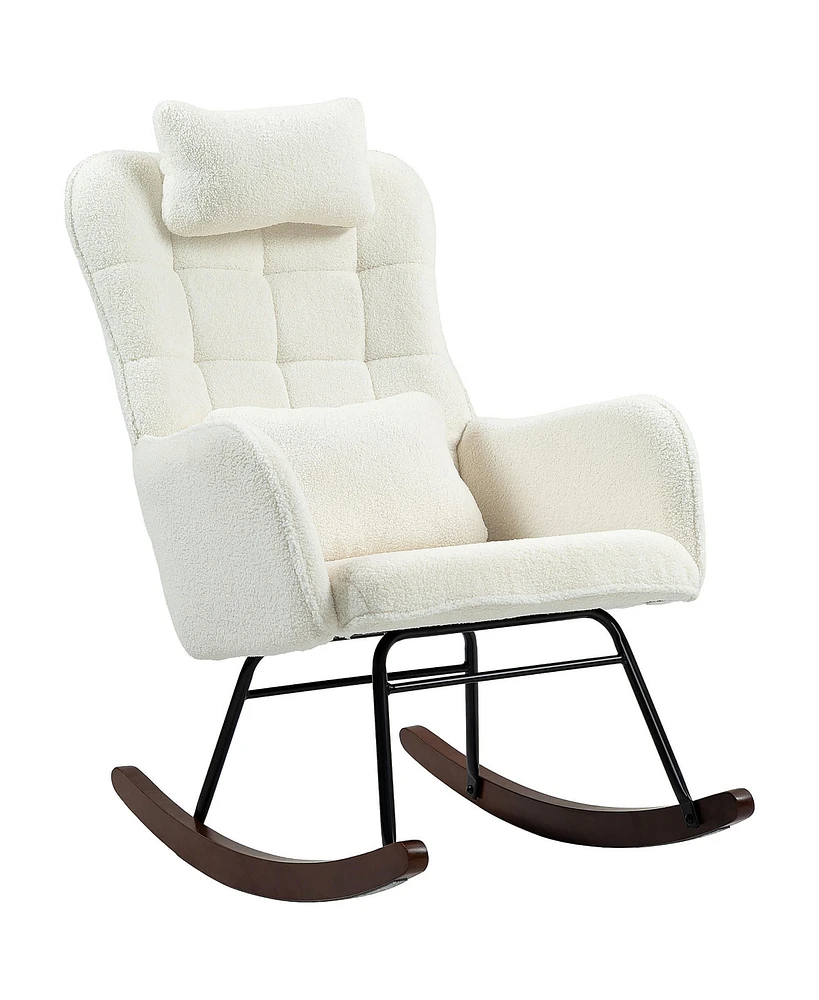 Homcom Teddy Fleece Rocking Chair with Headrest and Lumber Pillow,