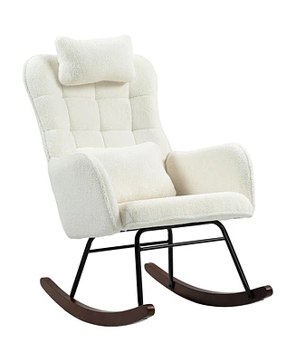 Homcom Teddy Fleece Rocking Chair with Headrest and Lumber Pillow,