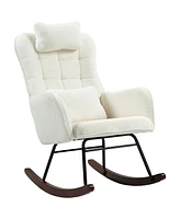 Homcom Teddy Fleece Rocking Chair with Headrest and Lumber Pillow,
