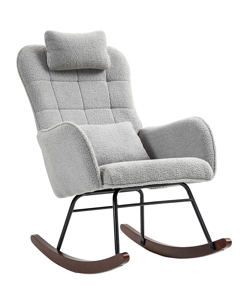Homcom Teddy Fleece Rocking Chair with Headrest and Lumber Pillow,