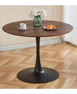 42.1"Wood Color Top Tulip Table Mid-century Dining Table for 4-6 people With Round Mdf Table Top, Pedestal Dining Table, End Table Leisure Coffee