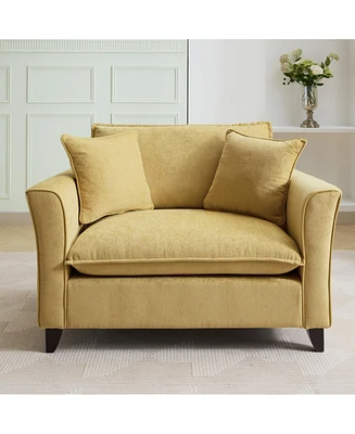 Oversized Armchair, Chenille Fabric, Comfy Accent Chair Single Sofa with Pillow for Living Room Bedroom Office Apartment, Yellow